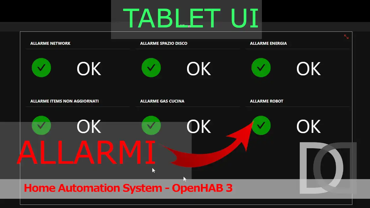 OpenHAB 3 - TABLET - Pagina dettaglio allarmi - Home Automation System